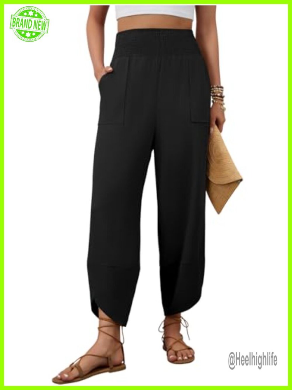 Linen Pants Wide Leg Palazzo Capri Harem High Waisted with Pockets Lounge